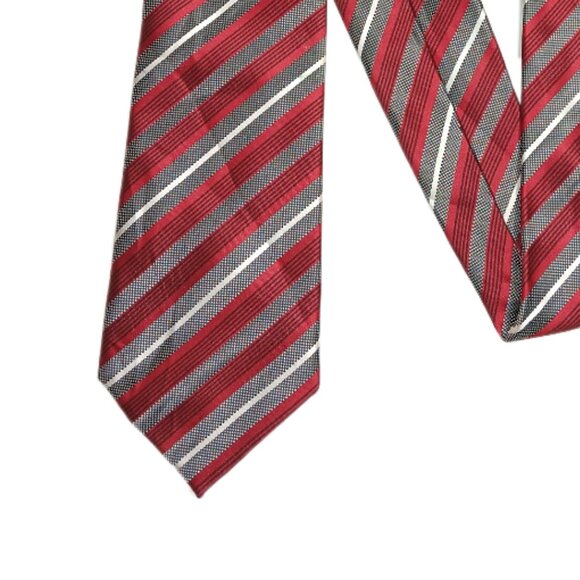 Bergamo New York Tie Men’s 60” Red Gray Striped Polyester Designer Classic New - Picture 1 of 4